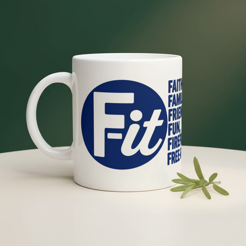 F-it mug, pine-green background