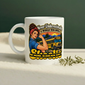 Never Underestimate mug pine-green background