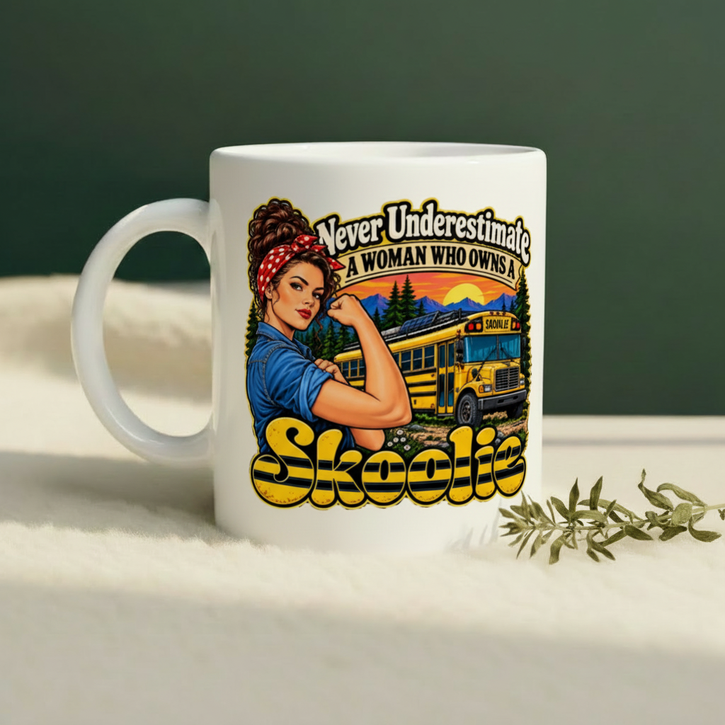 Never Underestimate mug pine-green background
