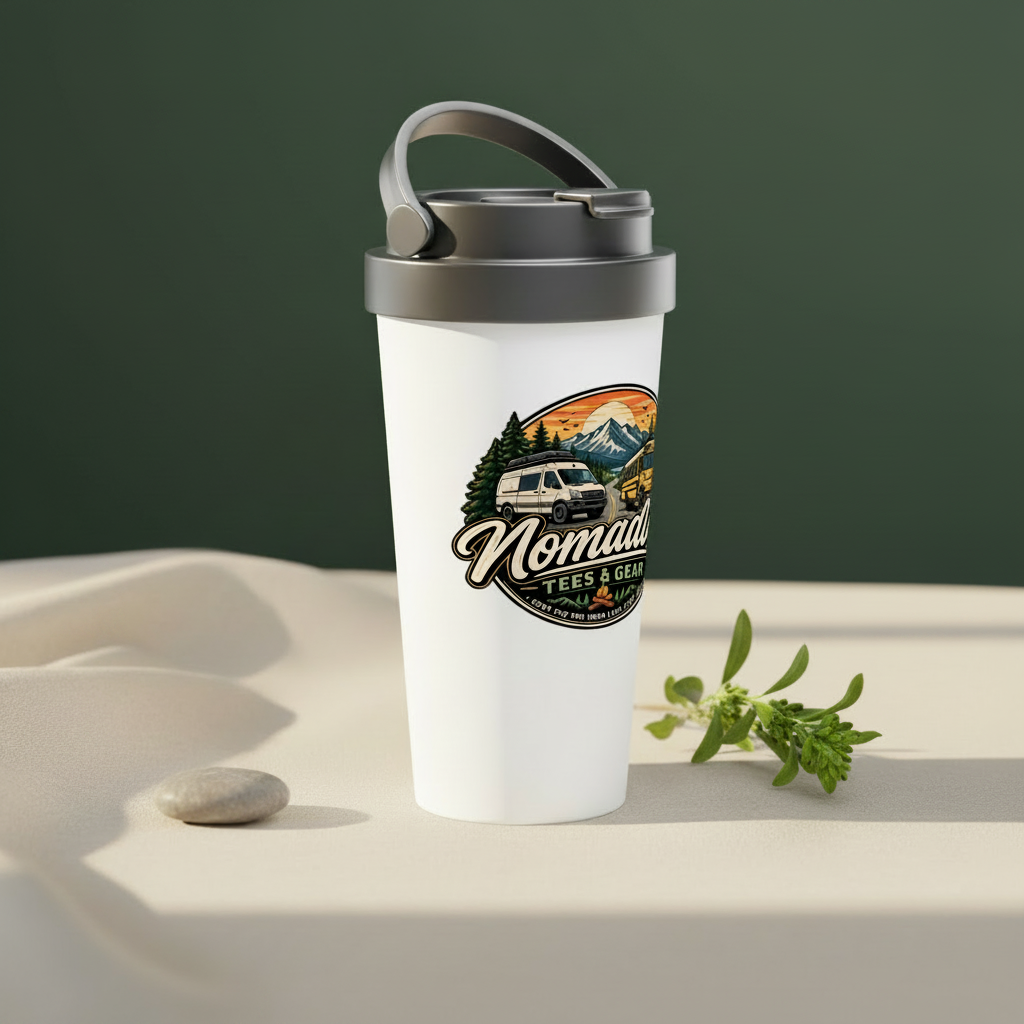 Travel mug pine-green background